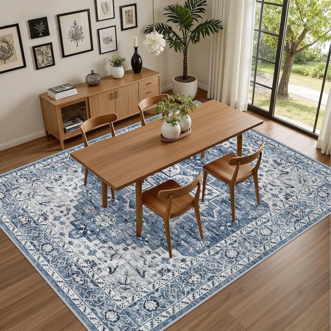 RESARE Distressed Vintage Medallion Area Rug, 5x7 (Blue)