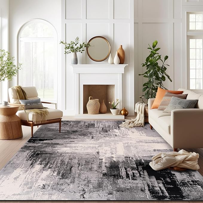 RESARE Contemporary Abstract Jacquard Area Rug, 5x7 (Gray/Black)